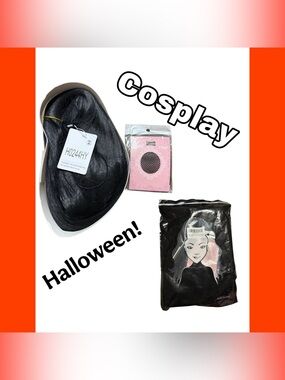 Halloween Cosplay Wig Set | Long Black Hair + Cap | Ready to Wear Costume Piece